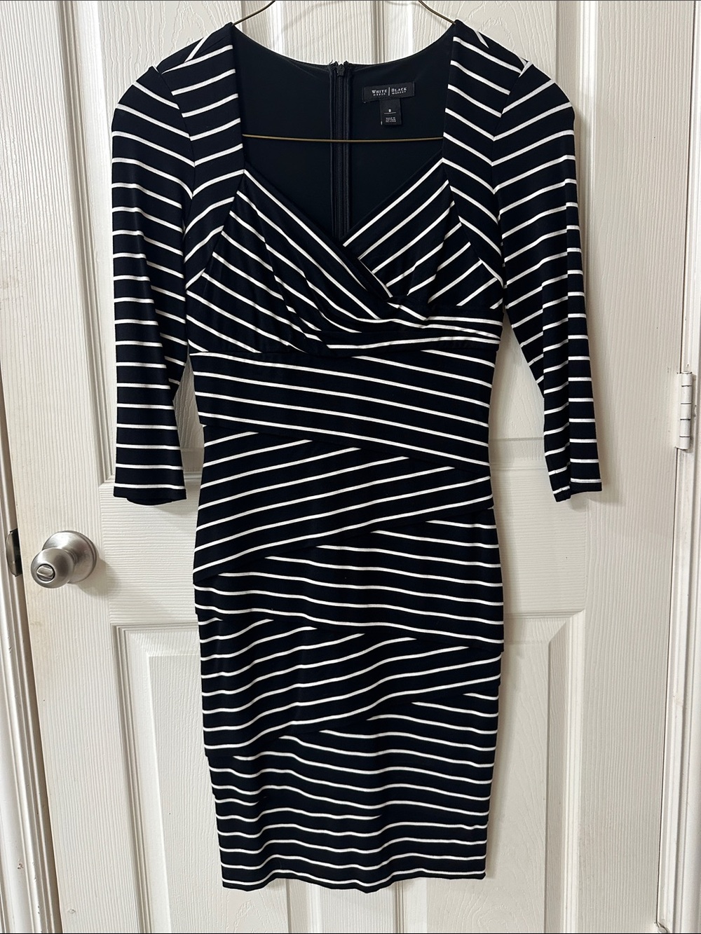 White House Black Market Black & White Striped Wrap Dress